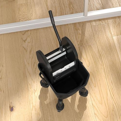27.5qt Durable Mop Bucket Featuring Down Press Wringer on 360-Degree Swivel Bearings and Enhanced Adjustable Handle Black