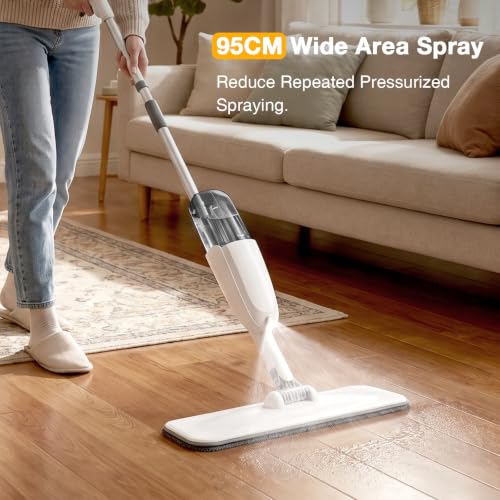 Spray Mop for Floor Cleaning, 500ml Water Tank, 3 Washable Reusable Pads, 360° Rotation Head, Wet Dry Spray Mop for Tile, Hardwood, Laminate, Vinyl & Marble Floor (Clean White)
