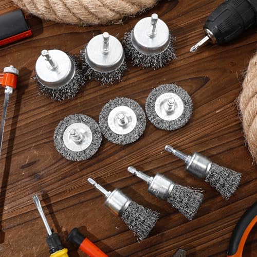 Bokon 24 Pcs Wire Brush for Drill Carbon Steel Wire Wheel and Pen Brush Set with 1/4-inch Hex Shank Wires Brushes Drill Attachments for Cleaning Rust Removal Scrub Surfaces Abrasive