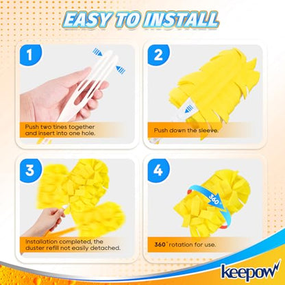KEEPOW Reusable Duster Refill Compatible with Swiffer Hand Duster, Heavy Duty Duster Refills, 360 Degree Dusters Refills for Cleaning, Fleece Refill Ceiling Fan, 4 Pack (Handle is Not Included) - color: 1yellow+1blue+1pink+1green, size: 4 Pack