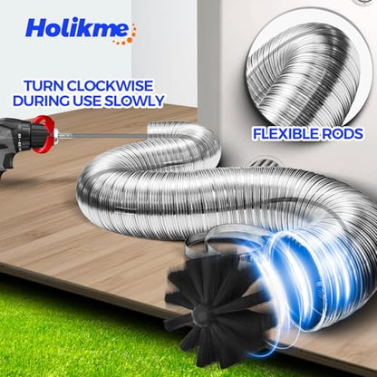Holikme 15 Feet Dryer Vent Cleaner Kit, Lint Remover, Extends Up to 15 Feet, Synthetic Brush Head, Use with or Without a Power Drill,Gray - color: Gray