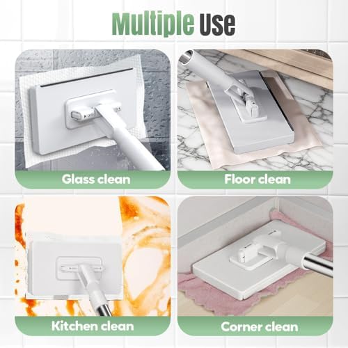 Disposable Dust Mop with Pressure Clamping System, 39 inch Long Handle Wet and Dry Flat Mopping Sweeper Stick with Locking Head & Sweeping Cloths for Multi Surface Floor Cleaning (1 mop+10 Clothes) - color: 1 Mop+10 Clothes