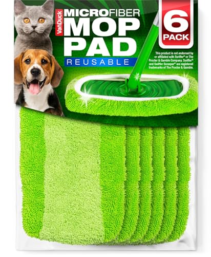 VanDuck Reusable Microfiber Mop Pads for Swiffer Sweeper (6-Pack), Green | Handle not included, machine washable wet & dry mopping cloths, mop head replacement floor cleaning - color: Green, size: 6 Count (Pack of 1)