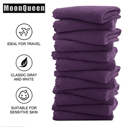 MOONQUEEN Microfiber Facial Cloths Fast Drying Washcloth 12 Pack - Premium Soft Makeup Remover Cloths - Grape Purple - color: Grape Purple, size: 12x12 Inch (Pack of 12)