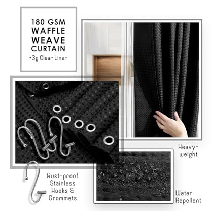 Clara Clark Bathroom Accessories Set - Bathroom Set, Bathroom Sets with Shower Curtain and Rugs, Shower Curtain Set with Bathroom Trash Can - Black - 22PC - color: Black, size: Complete Set + Bath Rugs