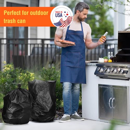 Delxo 30-33 Gallon Trash Bags, 250 Count – Medium Duty Garbage Bags, Thick, Durable & Puncture-Resistant Plastic Bolsas para basura, Perforated Design– Made in USA for Kitchen, Yard, Office (Black) - color: 33Gal-250Ct(Black)