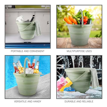 SIMPLEMADE Collapsible Bucket Cleaning Set - Includes 2 Foldable Buckets, Spray Bottle, Rag, Scrubbing Brush and Sponge - Holds Up to 10 liters, Easy Storage, All-Purpose Cleaning Solution - color: Sage