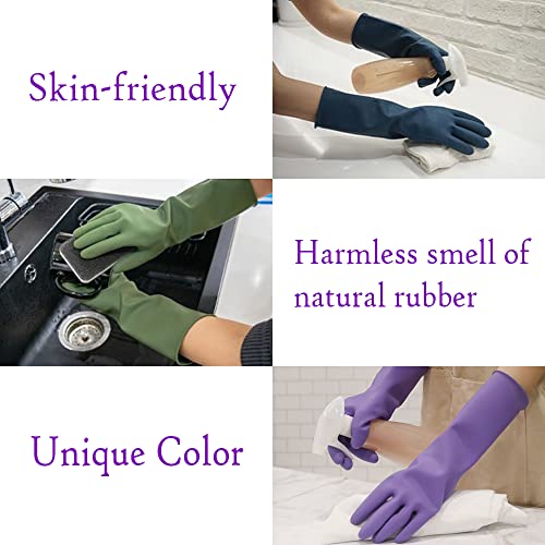 HOMSSEM Dishwashing Gloves - 2 Pairs Premium Rubber Gloves for Cleaning - Urban Gray, Green, Blue - color: Blue + Green - Medium