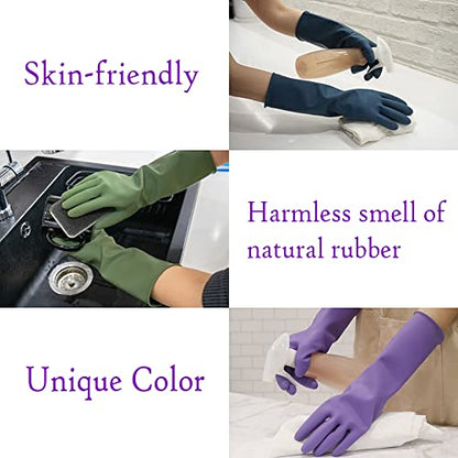 HOMSSEM Dishwashing Gloves - 2 Pairs Premium Rubber Gloves for Cleaning - Urban Gray, Green, Blue - color: Blue + Green - Medium