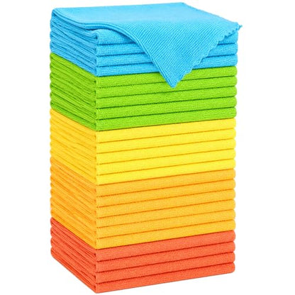 Microfiber Cleaning Cloth, 24 Pack Highly Absorbent Cleaning Rags, Reusable Lint Free Cloths Microfiber Rag for House, Kitchen, Car Care, 11 x12 inch, Multicolor