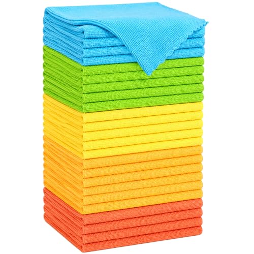 Microfiber Cleaning Cloth, 24 Pack Highly Absorbent Cleaning Rags, Reusable Lint Free Cloths Microfiber Rag for House, Kitchen, Car Care, 11 x12 inch, Multicolor