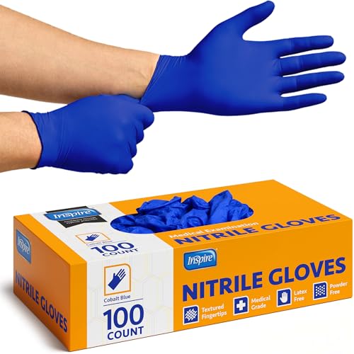 Inspire Cobalt Blue Nitrile Disposable Gloves | 4.5 Nitrile Safety Medical Exam Cooking Cleaning Disposable Gloves - size: Large, style: Blue - Box of 100
