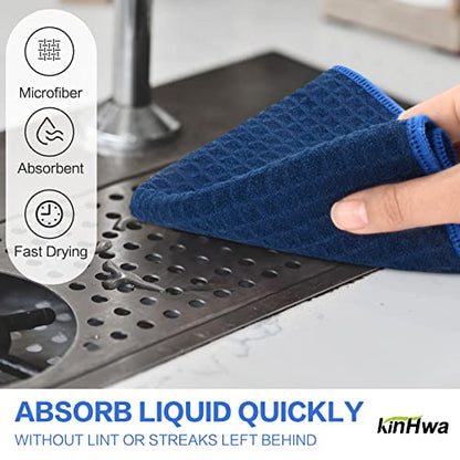 KinHwa Microfiber Dish Cloths Thick Waffle Weave Kitchen Dish Rags Ultra Absorbent Dishcloths 12inch x 12inch 6 Pack - Navyblue - color: Navy Blue, size: 12in x 12in 6 Pack