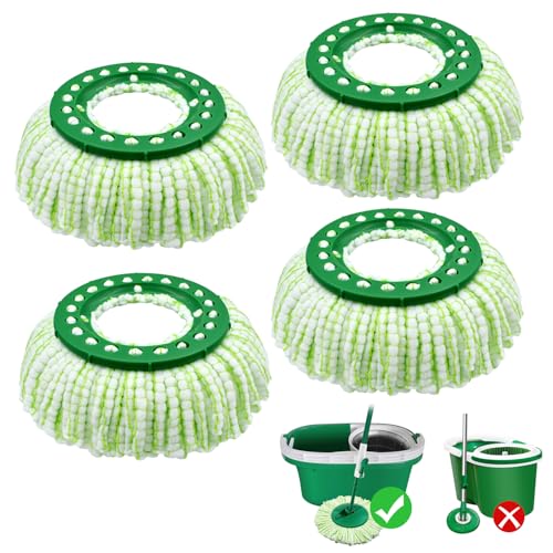 Tornado Spin Mop Head Compatible with Libman 𝐓𝐨𝐫𝐧𝐚𝐝𝐨 Spin Mop System, Machine Washable & Reusable for Libman Mop Head Replacement Refill for Libman Tornado Mop Head (4 Pack Green & White) - size: 4 Pack