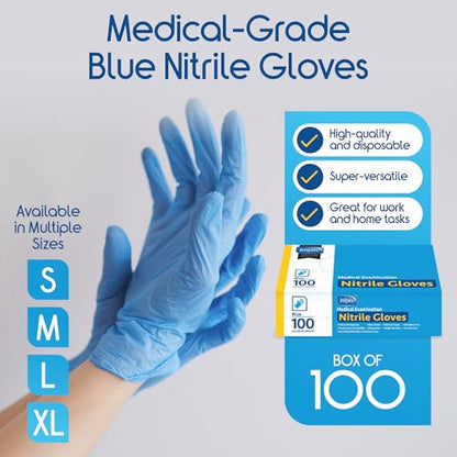Inspire Black Nitrile Disposable Gloves | 4.5 Nitrile Disposable Safety Medical Cooking Cleaning Gloves - size: XX-Large, style: Blue - Box of 100