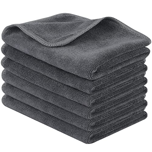 SINLAND Microfiber Cleaning Cloth Ultra Absorbent Softer Towel Reusable Cloth No Streak Lintless Cleaning Clothes for Home, Kitchen, Car, Window Use 12x12 Inch Slate Grey 6 Pack