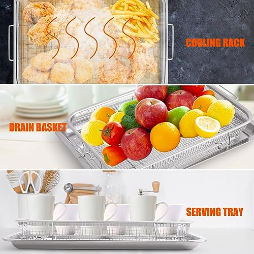 Air Fryer Basket for Oven 18.7"x12.8", 2 Pack Extra Large Air Fryer Basket and Tray Stainless Steel Oven Air Fryer Pan Rack for Cooking Baking and Broiling - size: Extra Large-2 Pack-18.7"x12.8"
