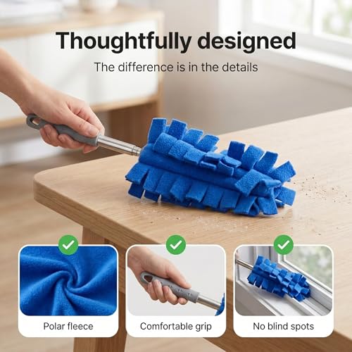 Duster Refills Reusable Pads with 20-83 Inch Extendable Pole - 10 Pack Washable 360 Degree Cleaning Kit for Ceiling Fan, Blinds and Car Interior