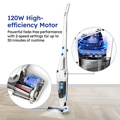Vacmaster VSD1801 Cordless Handheld & Stick Vacuum Cleaner 2 in 1, Rechargeable Li-ion Battery Powerful Lightweight for Hardwood Floor, Carpet and Pet Hair White - style: White