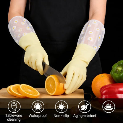 Dishwashing Cleaning Gloves, Reusable Rubber Glove with Long Elastic Cuffs for Chores - color: Green