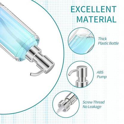 Clear Plastic Soap Dispenser Set of 2, 10 oz Pumps for Dish and Hand Soap | Set of 2 clear plastic 10 oz refillable pump bottles for dish soap, hand soap, kitchen, bathroom, or laundry counters - color: Clear+chrome
