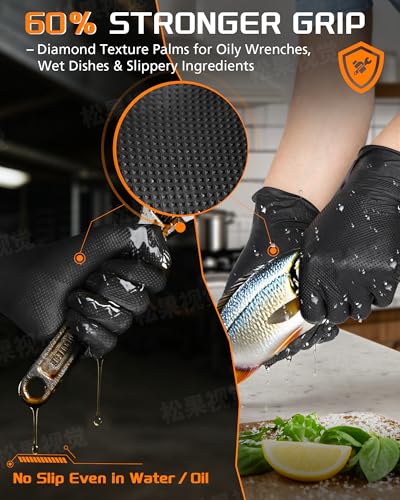 nitroshield 9mil Heavy Duty Disposable Nitrile Gloves, Black Medium 800Pcs -Chemical Resistant, Latex Powder Free Rubber Gloves Diamond Texture for Automotive, Mechanics, Cooking,BBQ, Industrial Use - color: Black-800, size: Medium