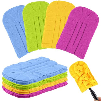 Zubebe 12 Pcs Duster Refill Reusable Fleece Duster Refills Feather Flat Dusters Multi Surface Washable Cleaning Pads Tools for Home, Blinds, Car, Pet, Furniture, Fans (Red,Yellow,Green,Blue) - color: Red, Yellow, Green, Blue