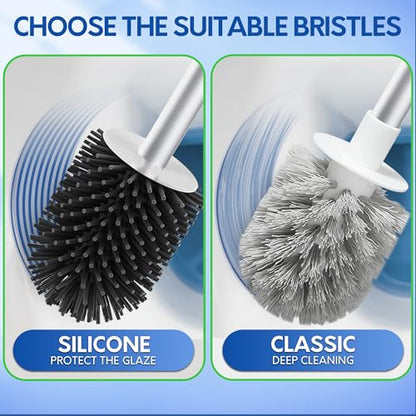 BOOMJOY Toilet Brush and Holder Set, Silicone Toilet Bowl Cleaner Brush, Toilet Scrubber Brush with Tweezers for Bathroom Cleaning, RV Accessories and House Organization Must-Haves - Green/Aqua - color: Green