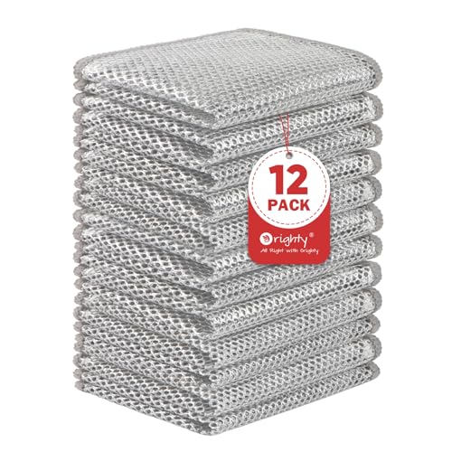 Orighty 12 Pcs Multipurpose Wire Dishwashing Rag, Non-Scratch Wire Dish Cleaning Cloths for Wet and Dry, Reusable Steel Scrubber for Kitchen, Powerful Dishcloth Rag for Cookware, Dish, Stove-7"x8" - color: Silver