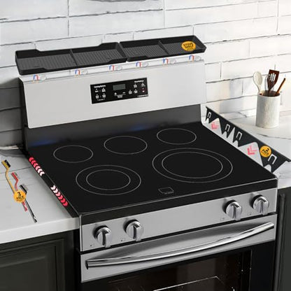 Stainless Steel Stove Gap Covers Set with Magnetic Stove Shelf,Brushes | 2-in-1 kitchen solution with adjustable gap covers and magnetic stove shelf,Brushes for organization & cleaner cooking space - color: Black