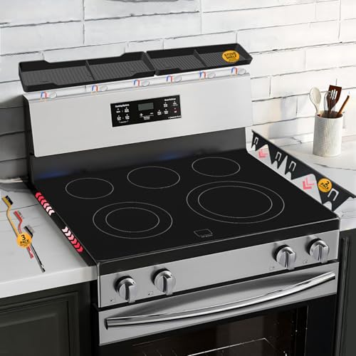 Stainless Steel Stove Gap Covers Set with Magnetic Stove Shelf,Brushes | 2-in-1 kitchen solution with adjustable gap covers and magnetic stove shelf,Brushes for organization & cleaner cooking space - color: Black