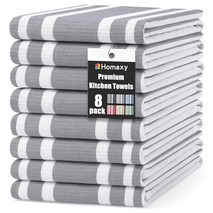 Homaxy Premium Kitchen Towels 18”x 28”, Large Cotton 380 GSM Kitchen Hand Towels, Stripe and Terry Dish Towel, Highly Absorbent Tea Towel Set with Hanging Loop, 8 Pack, Grey - color: Grey Stripe, style: 8-pack
