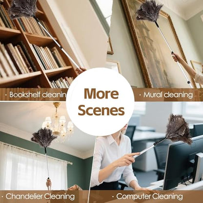 Extendable Ostrich Feather Duster up to 25-49 inches Fluffy Feathers Long Handle Reusable for Cleaning Ceiling Fan Pendant lamp Feather Duster 1pcs - color: Natural-b-1pcs