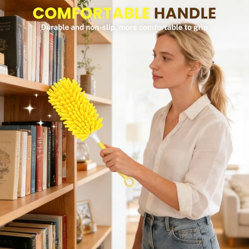 SetSail Dusters for Cleaning 4pcs Small Microfiber Duster Refills with 1 Handle Reusable Duster Refill Compatible with Swiffer Washable Duster Cleaner Kit for Furniture, Blind - color: Yellow