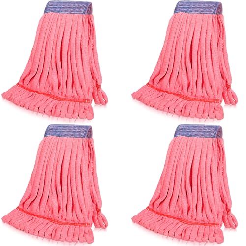 Lallisa 4 Pcs Commercial Mop Head Replacement Tube Microfiber Industrial Looped End Mop Heads Refill for Floor Cleaning for Home Commercial Industrial Use(Large,Red) - color: Red, size: Large