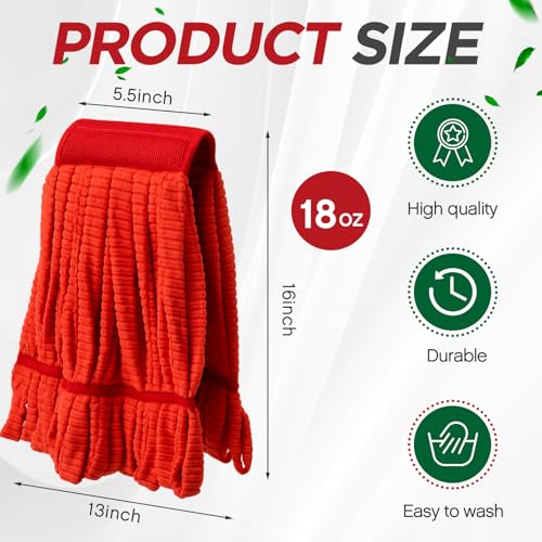 Hushee 6 Pack Large Microfiber Tube Mop Heads 18 oz Heavy Duty Commercial Industrial Wet Mop Head Refill Reusable Machine Washable Looped End Mopheads for Hardwood, Tile, Laminate Floors (Red) - color: Red