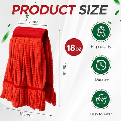 Hushee 6 Pack Large Microfiber Tube Mop Heads 18 oz Heavy Duty Commercial Industrial Wet Mop Head Refill Reusable Machine Washable Looped End Mopheads for Hardwood, Tile, Laminate Floors (Red) - color: Red