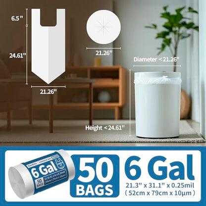 Small Trash Bags with Handles (1.2/2/2.6/3/4/5/6/8/13 Gallon) - Ocean Plastic Upcycling - Plastic Garbage Bags, Can Bin & Waste Basket Liner for Kitchen, Bathroom, Office&Pets 6 Gal 50 Count