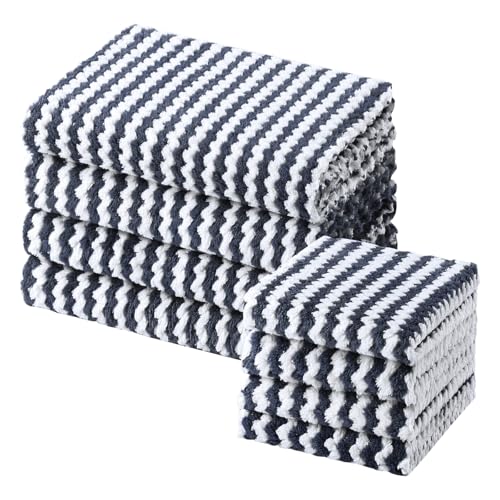 Homaxy 8 Pack Kitchen Towels and Dishcloths Set, 10 x 10 and 10 x 20 Inches, Ultra Soft and Absorbent Coral Velvet Dish Towels, no-lint Reusable Fast Drying Microfiber Cleaning Cloth, Dark Grey - color: Dark Grey, style: 8-Piece Set