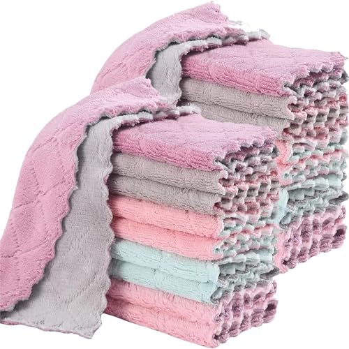 20 Pack Cleaning Cloth Kitchen Cloth, Dish Towels Super Absorbent Coral Velvet Dishtowels, Microfiber Premium Soft Tea Towels, Quick Dry Rags, Multipurpose Reusable Washcloths, Non-Stick Oil Cloths. - color: 20