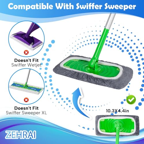 6 Pack Reusable Microfiber Mop Pads Compatible with Swiffer Sweeper Mop, Dry Sweeping Cloths & Wet Mopping Cloths, Washable Wet Pads Refill for Hardwood Surface Floor Cleaning - color: Grey 6 Pack