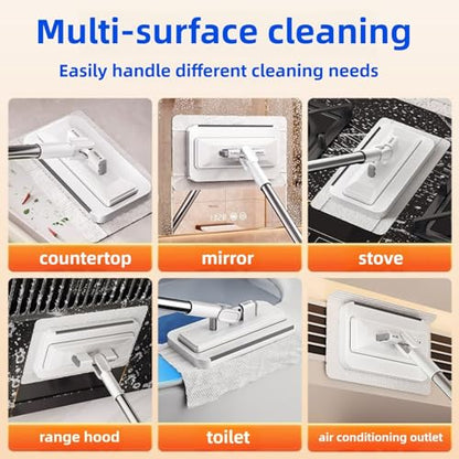 Press Grip Mini Mop with a Mini Foldable Desktop Mop, Zero-Touch Gap Dust Cleaner with 39in Stick & Clip On Locking Head, Dry Wet Disposable Dust Mop for Kitchen Wall Bathroom Toilet Corners - size: 39in Short Handle Mini Mop Set (2PC)