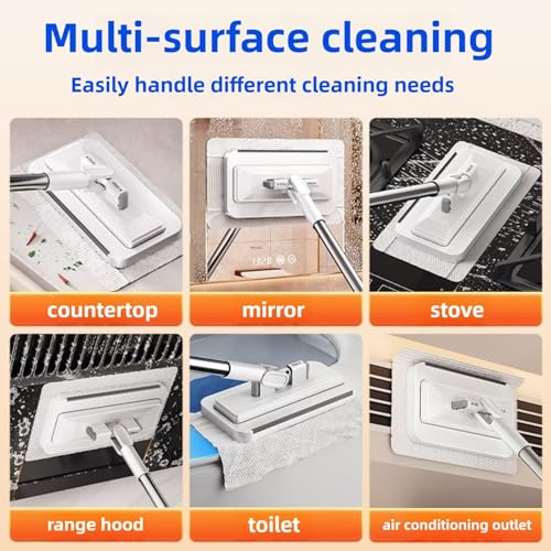 Press Grip Mini Mop with a Mini Foldable Desktop Mop, Zero-Touch Gap Dust Cleaner with 39in Stick & Clip On Locking Head, Dry Wet Disposable Dust Mop for Kitchen Wall Bathroom Toilet Corners - size: 39in Short Handle Mini Mop Set (2PC)