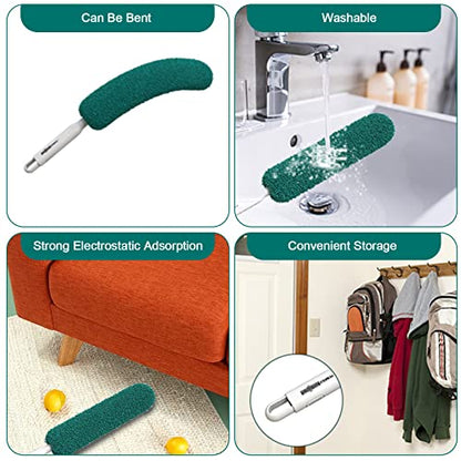 Microfiber Duster, Feather Duster, Dusters for Cleaning, Washable Dusters with Reusable Microfiber Head, Feather Dusters for Cleaning Cobweb, Blinds, Furniture, Cars-Green