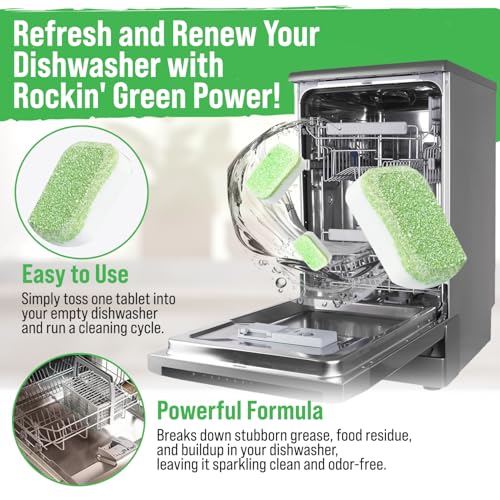 Rockin' Green Deep Cleaning and Deodorizing Tablets for Dishwashers, Washing Machines, and Garbage Disposals, Removes Odor and Residue (Dishwasher Cleaning Tablets, 24 Pack) - size: 1 Count (Pack of 24), style: Dishwasher Cleaning Tablets