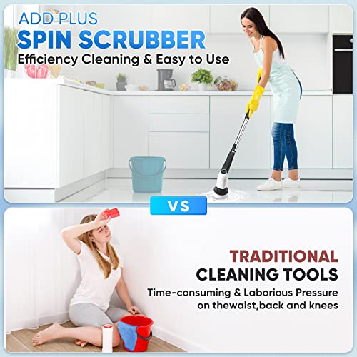 Electric Spin Scrubber, 2024 New Cordless Cleaning Brush with 8 Replaceable Brush Heads, Power Shower Scrubber Long Handle, Extendable Handheld Electric Scrubber for Bathroom Floor Tub Tile