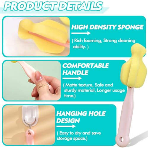 ponge Bottle Brush 6PCS Sponge Nipple Brushes Baby Bottle Nipple Cleaning Brush Long Handle Baby Milk Bottle Brush (6PCS) - color: Nipple Brush 6pcs