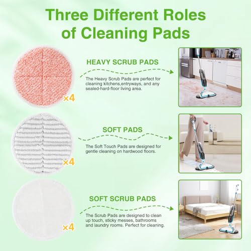 12 Pack Mop Pads Replacement Compatible with Bissell Spinwave 2124, 2039A, 2307, 23157, 23159, 20393, 20399 Hard Floor Spin Mop, 4 Soft Pads, 4 Scrubby Pads, 4 Heavy Scrub Pads - color: 12 Pack