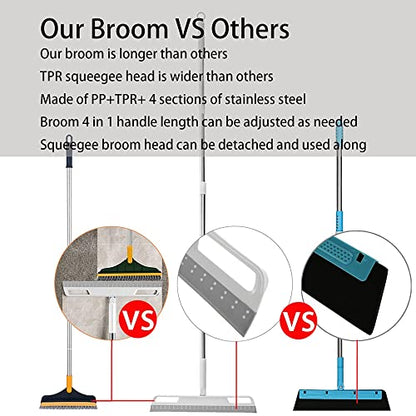 Multifunction Rubber Air Broom, Silicone Floor Squeegee with 56" Long Handle, Rubber Sweeper, Air Broom for Floor Bathroom Kitchen Shower Tile Pet Hair Fur Marble Glass Water Window Foam Clean (Grey) - color: Gray