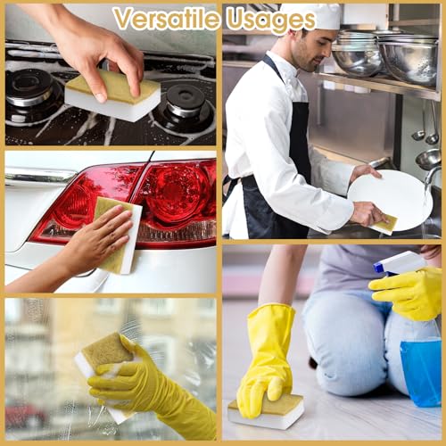 Tioncy 100 Pcs Individually Wrapped Sponges Kitchen Bulk Brown Dish Non Scratch Scrub Sponges Dual Sided Cleaning Dish Scrubber for Washing Dishes, Pots, Pans, Sinks, Stoves, Appliances, Car, Bike - color: Brown White